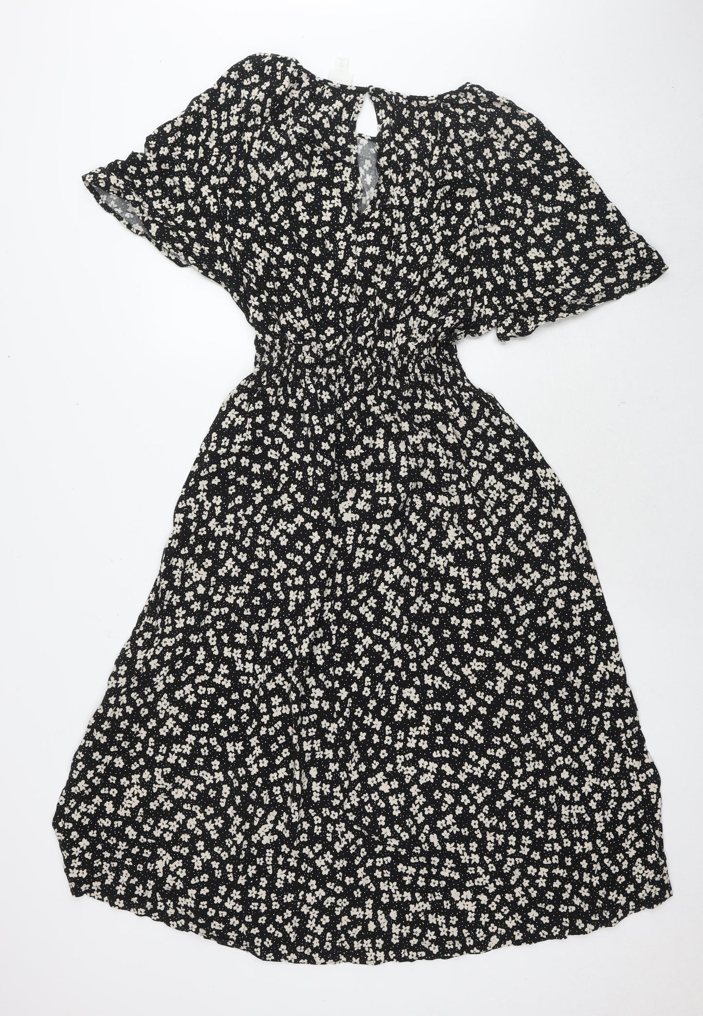 H&M Womens Black Floral Viscose Fit & Flare Size S Round Neck Pullover