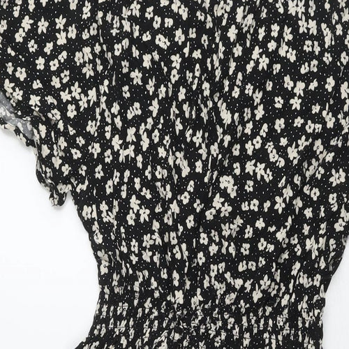 H&M Womens Black Floral Viscose Fit & Flare Size S Round Neck Pullover