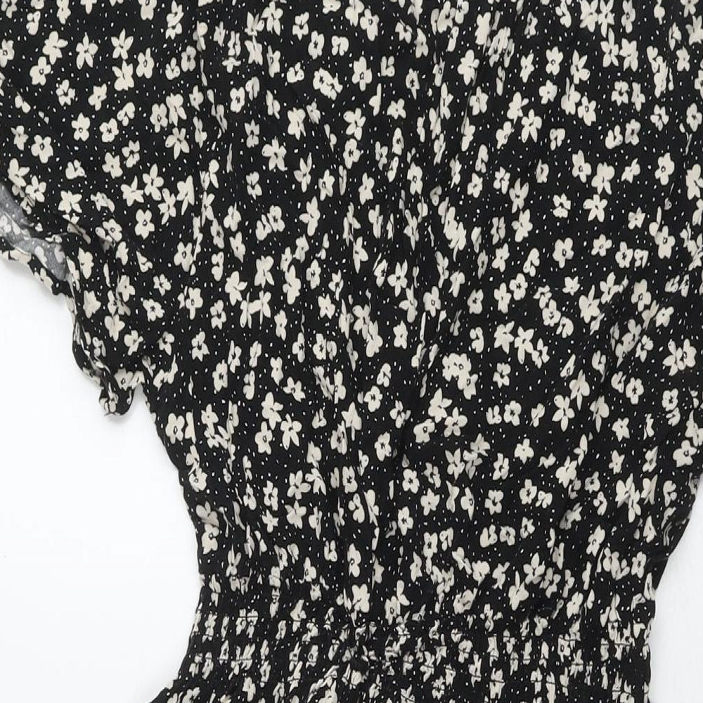 H&M Womens Black Floral Viscose Fit & Flare Size S Round Neck Pullover