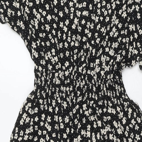 H&M Womens Black Floral Viscose Fit & Flare Size S Round Neck Pullover