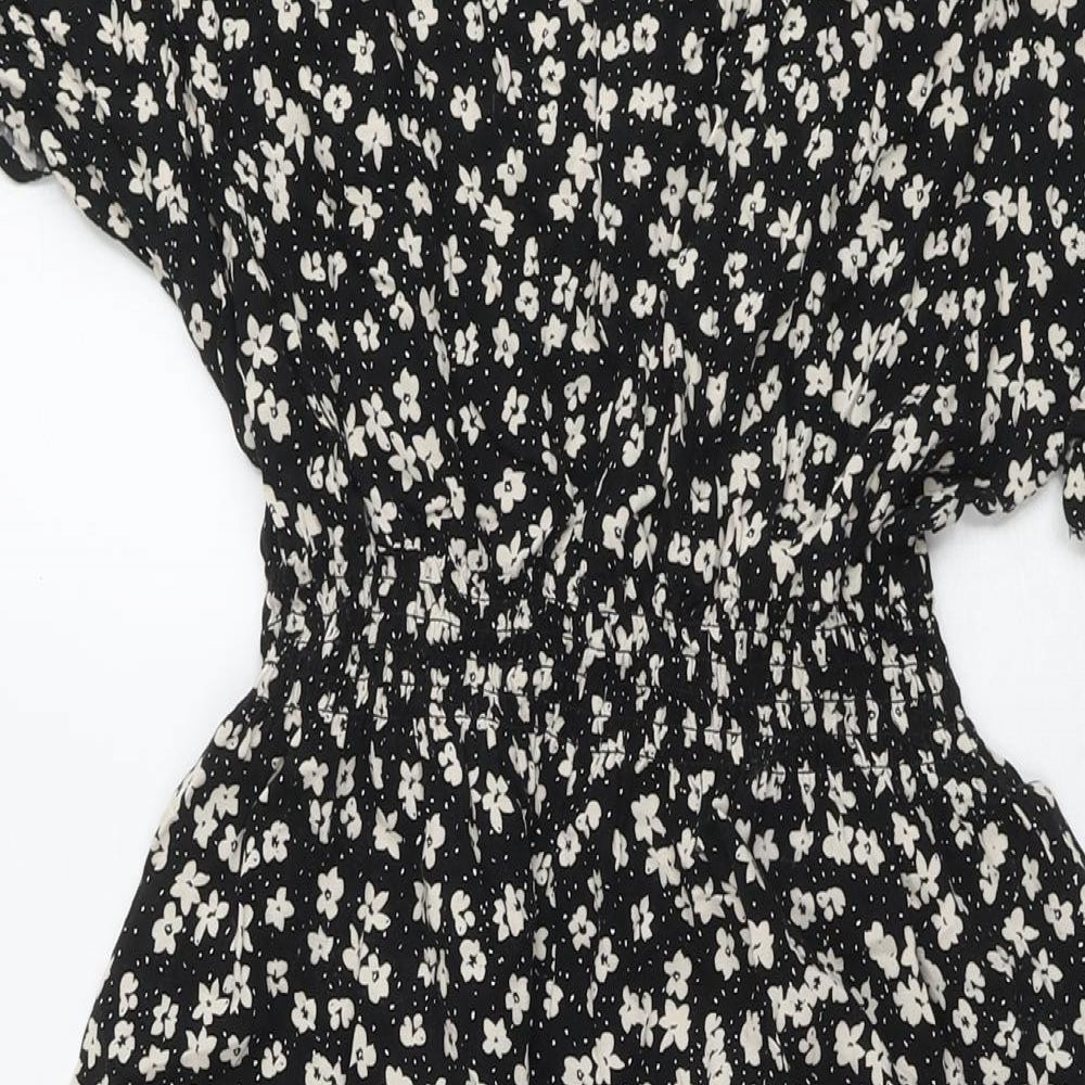 H&M Womens Black Floral Viscose Fit & Flare Size S Round Neck Pullover