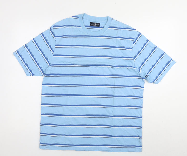 Blue Harbour Womens Blue Striped Cotton Basic T-Shirt Size M Round Neck