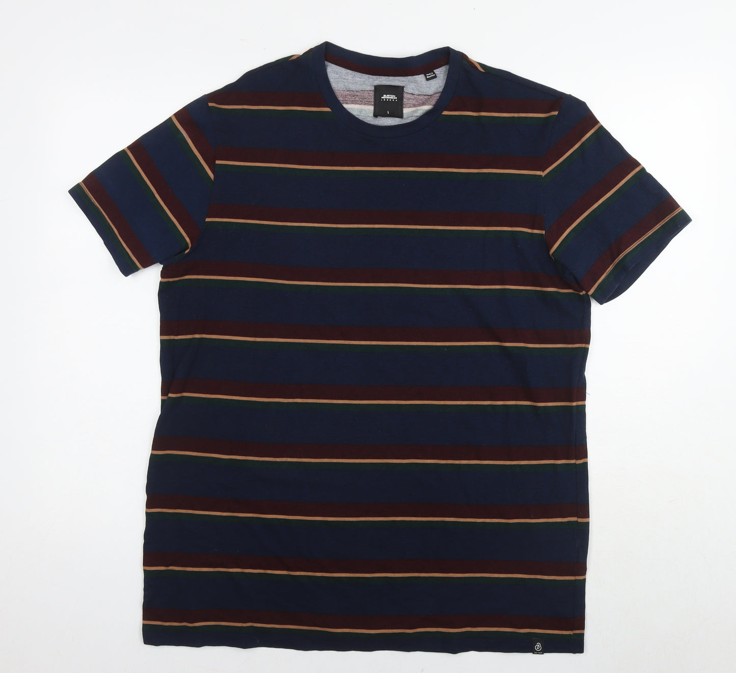 Burton Mens Blue Striped Cotton T-Shirt Size L Round Neck