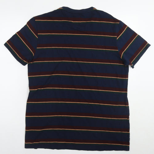 Burton Mens Blue Striped Cotton T-Shirt Size L Round Neck