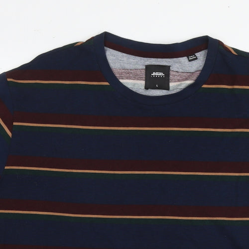Burton Mens Blue Striped Cotton T-Shirt Size L Round Neck