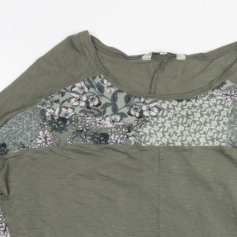 M&Co Womens Green Floral Viscose Basic Blouse Size 14 Round Neck