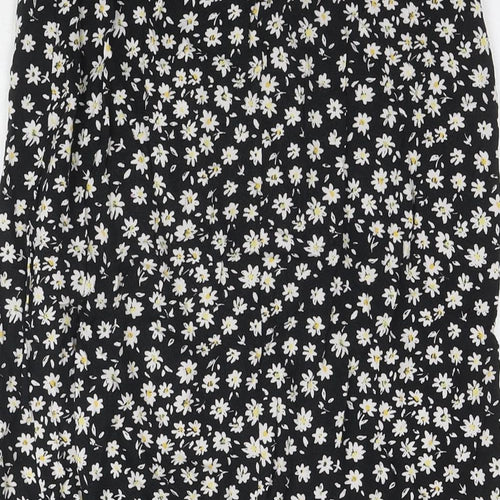 Divided by H&M Womens Black Floral Viscose A-Line Skirt Size 10 Zip - Side Slit(s)