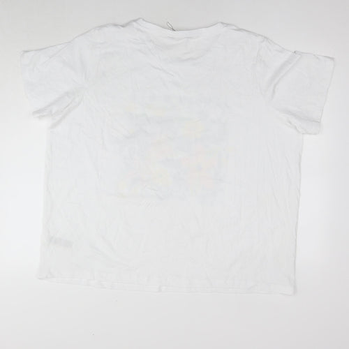 Marks and Spencer Womens White Cotton Basic T-Shirt Size 22 Round Neck - Flowers