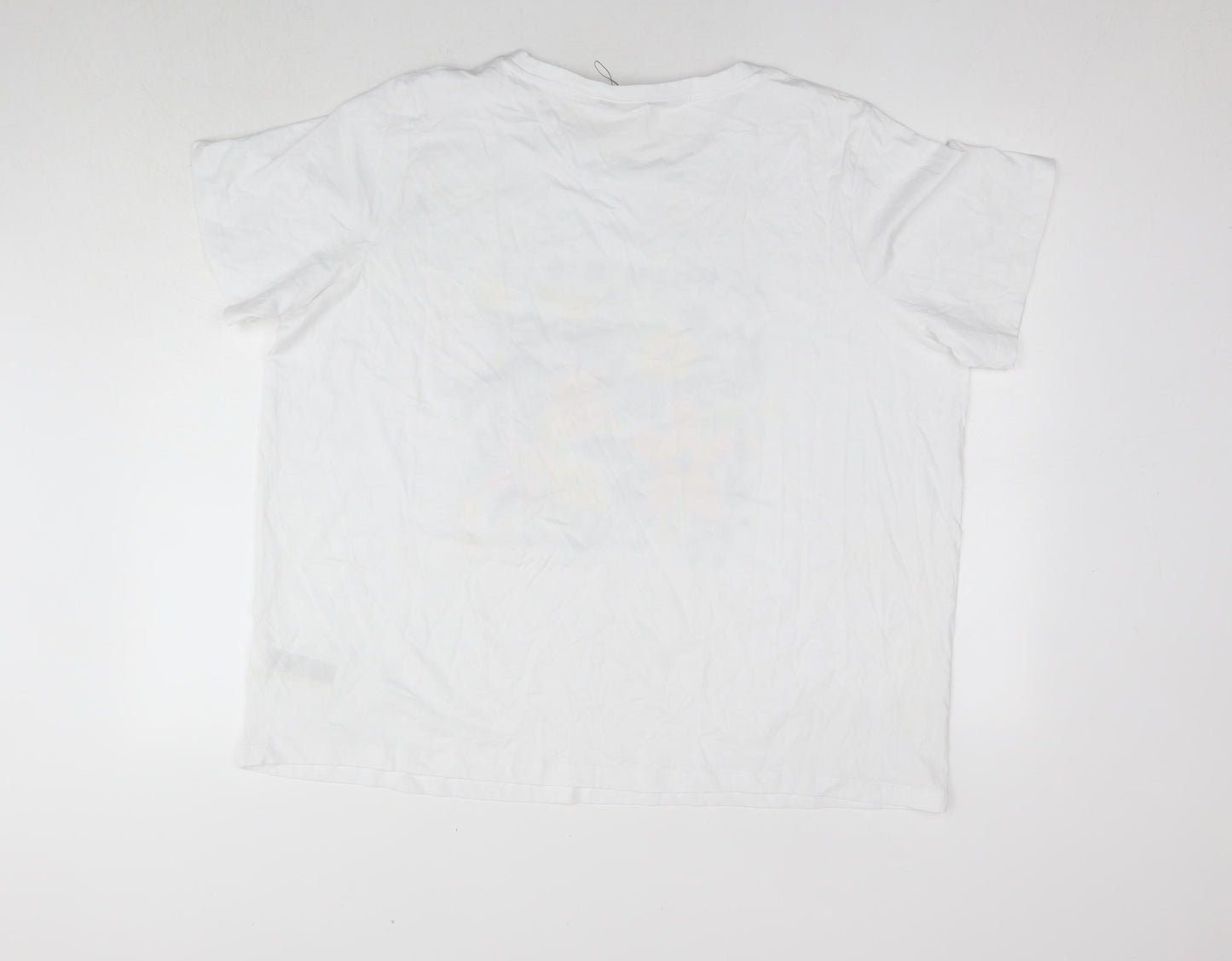 Marks and Spencer Womens White Cotton Basic T-Shirt Size 22 Round Neck - Flowers