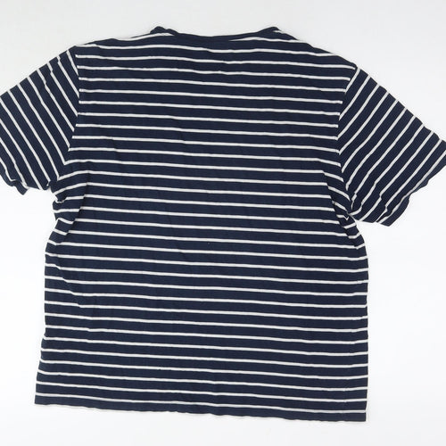 Marks and Spencer Womens Blue Striped Cotton Basic T-Shirt Size L Round Neck