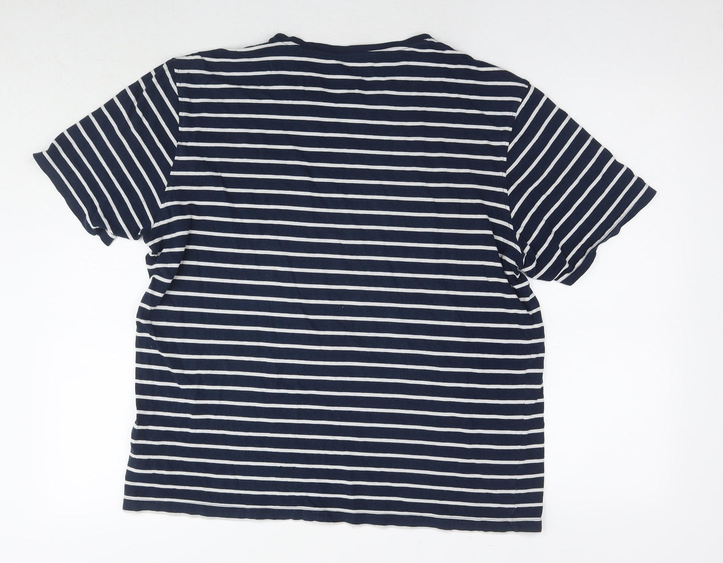 Marks and Spencer Womens Blue Striped Cotton Basic T-Shirt Size L Round Neck