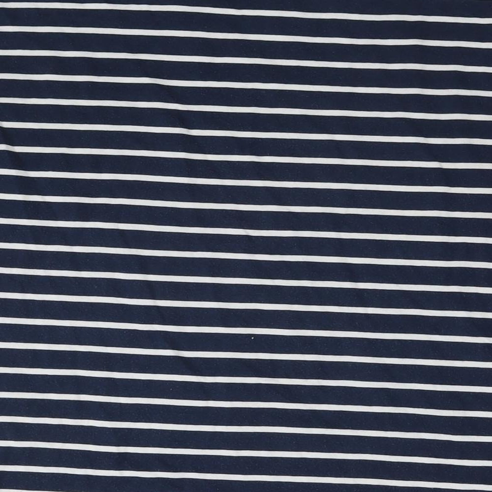 Marks and Spencer Womens Blue Striped Cotton Basic T-Shirt Size L Round Neck
