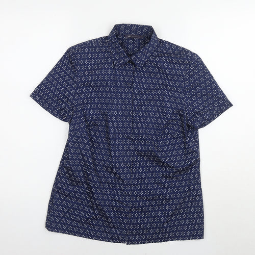 Marks and Spencer Womens Blue Floral Cotton Basic Button-Up Size 8 Collared