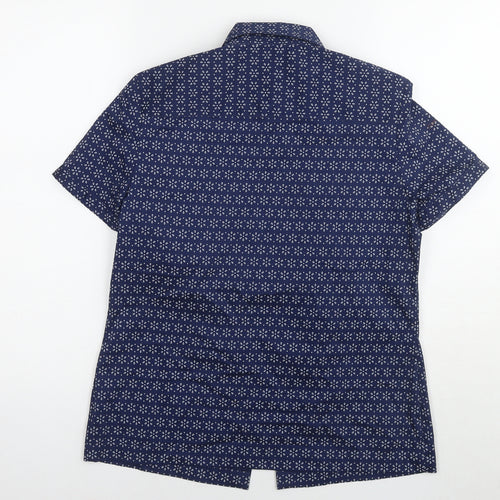 Marks and Spencer Womens Blue Floral Cotton Basic Button-Up Size 8 Collared