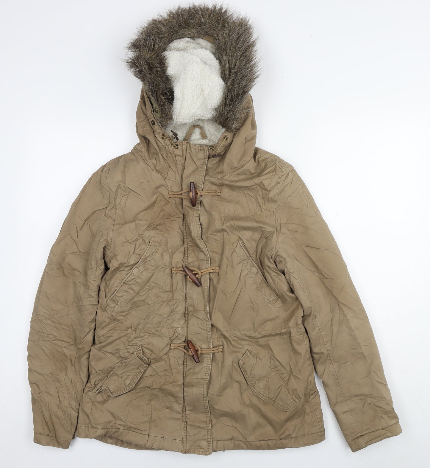 H&M Womens Brown Parka Coat Size 10 Zip