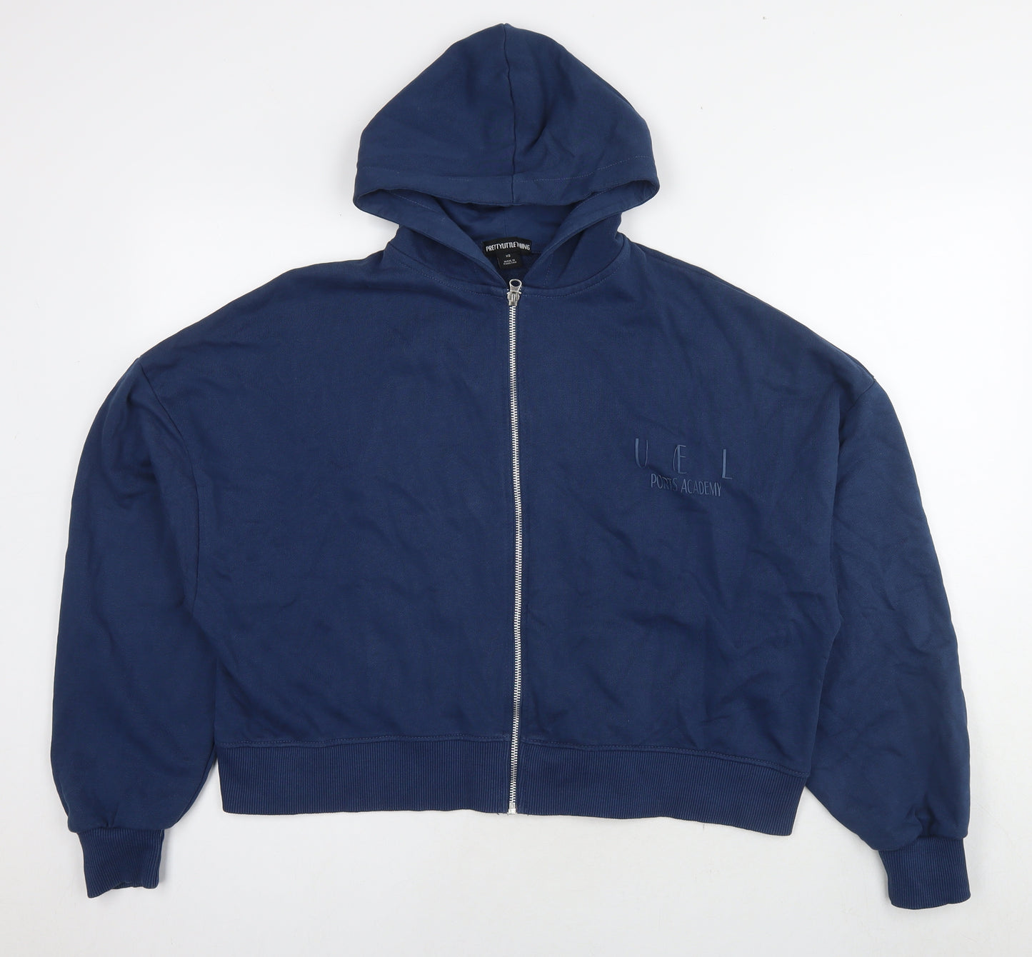 PRETTYLITTLETHING Womens Blue Cotton Full Zip Hoodie Size XS Pullover