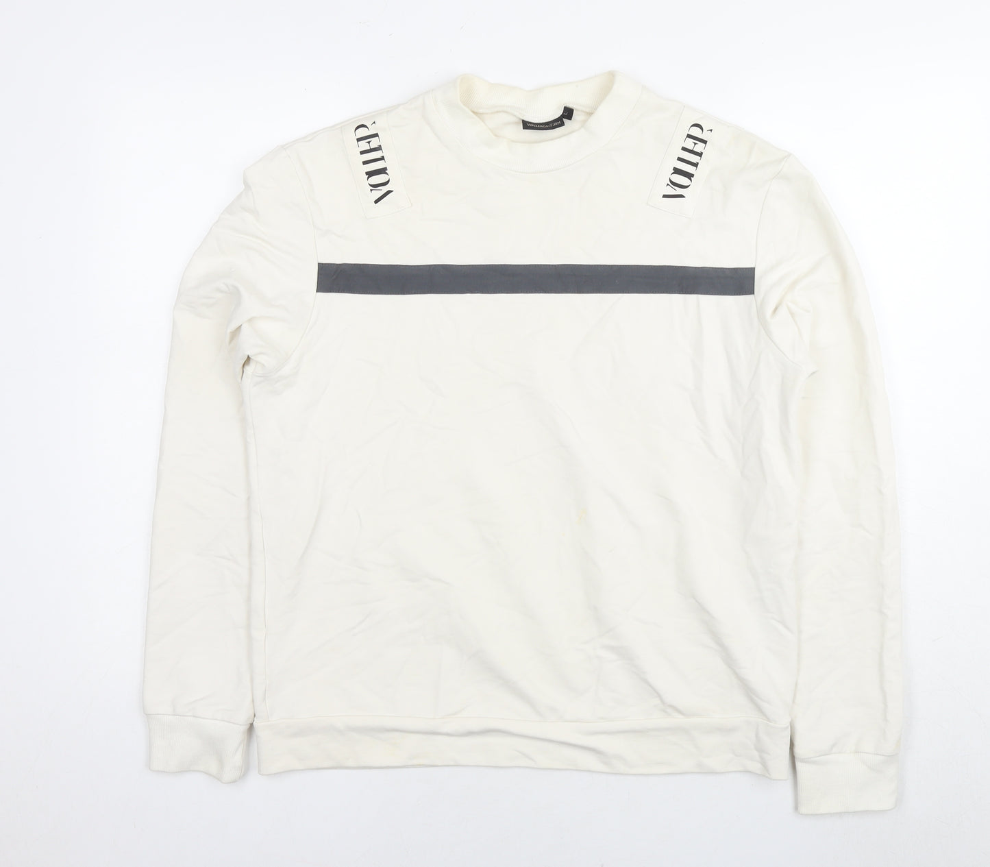 Vikkergewinn Mens White Cotton Pullover Sweatshirt Size L - Logo