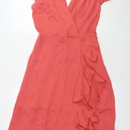 River Island Womens Red Viscose Maxi Size 14 V-Neck Zip