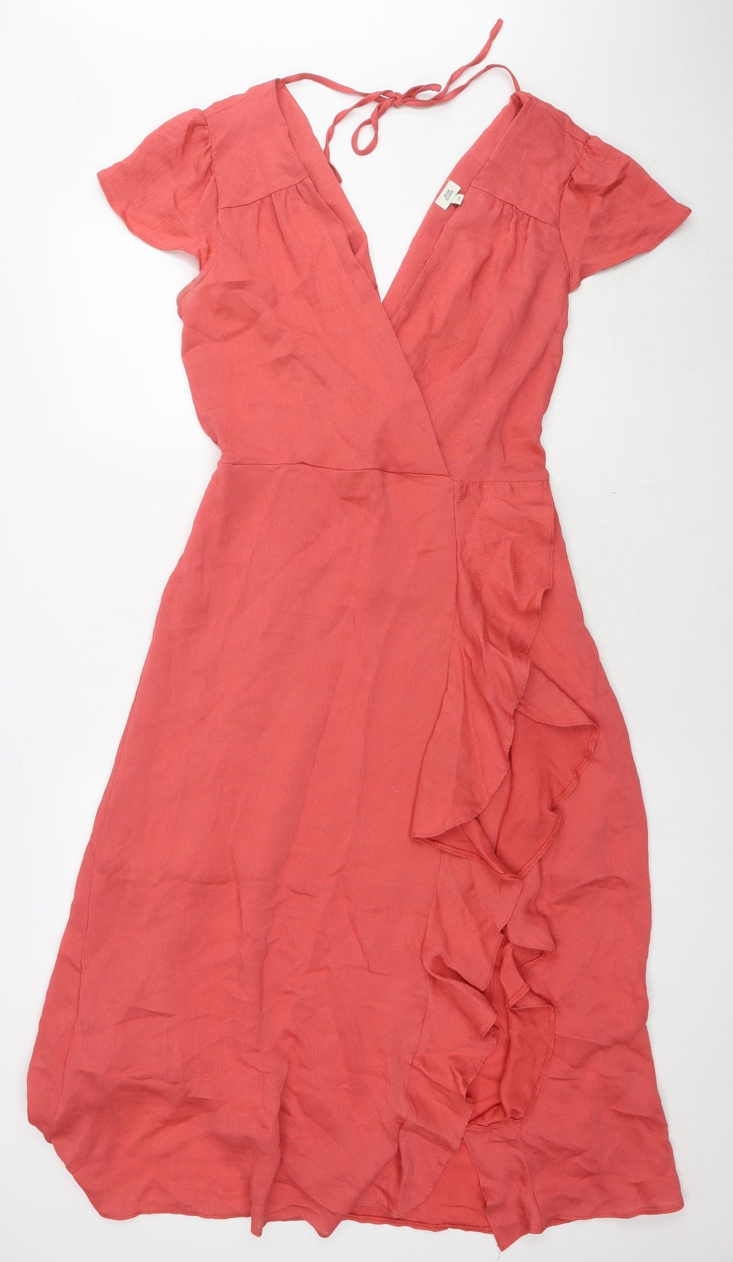 River Island Womens Red Viscose Maxi Size 14 V-Neck Zip