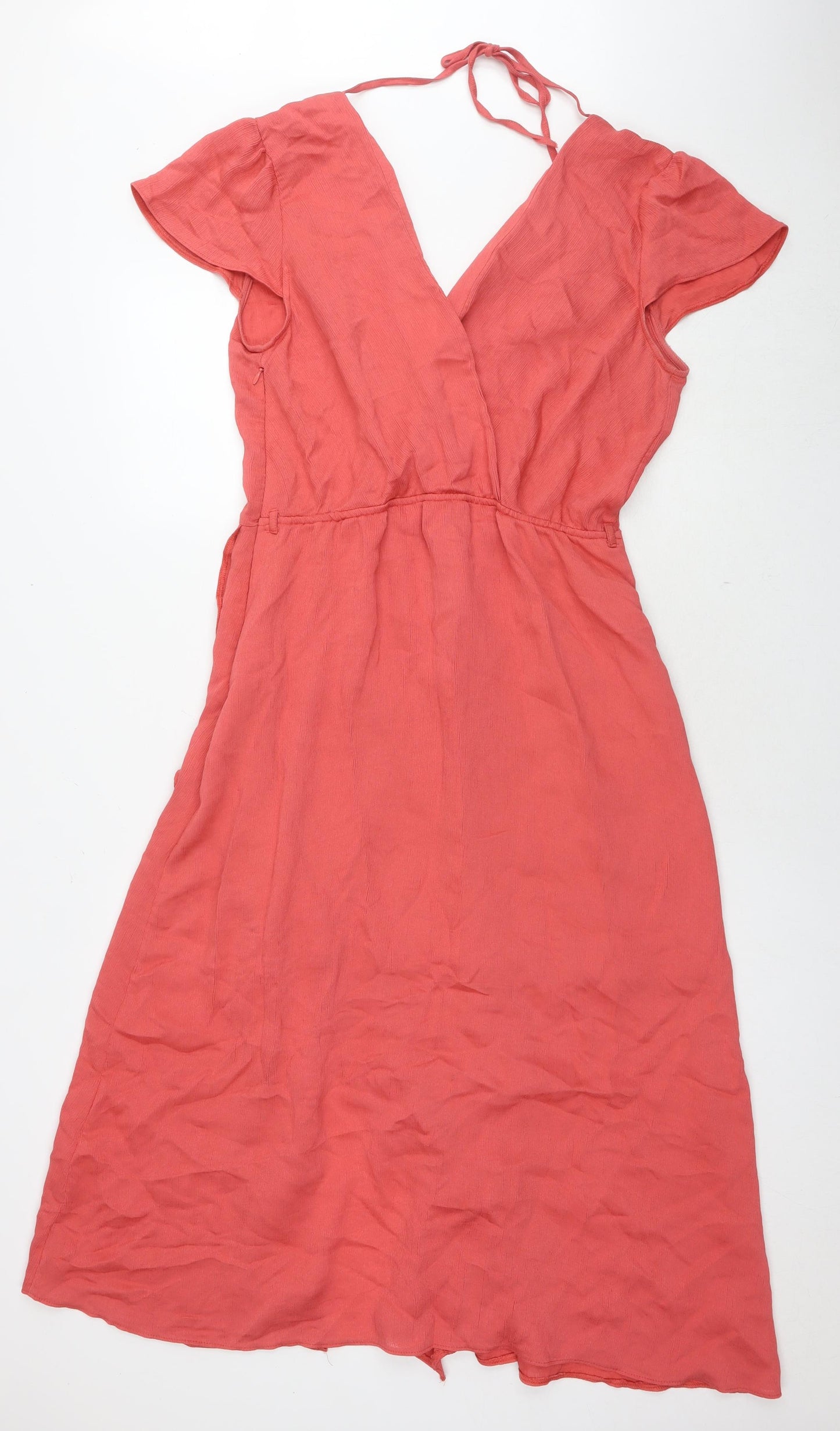 River Island Womens Red Viscose Maxi Size 14 V-Neck Zip