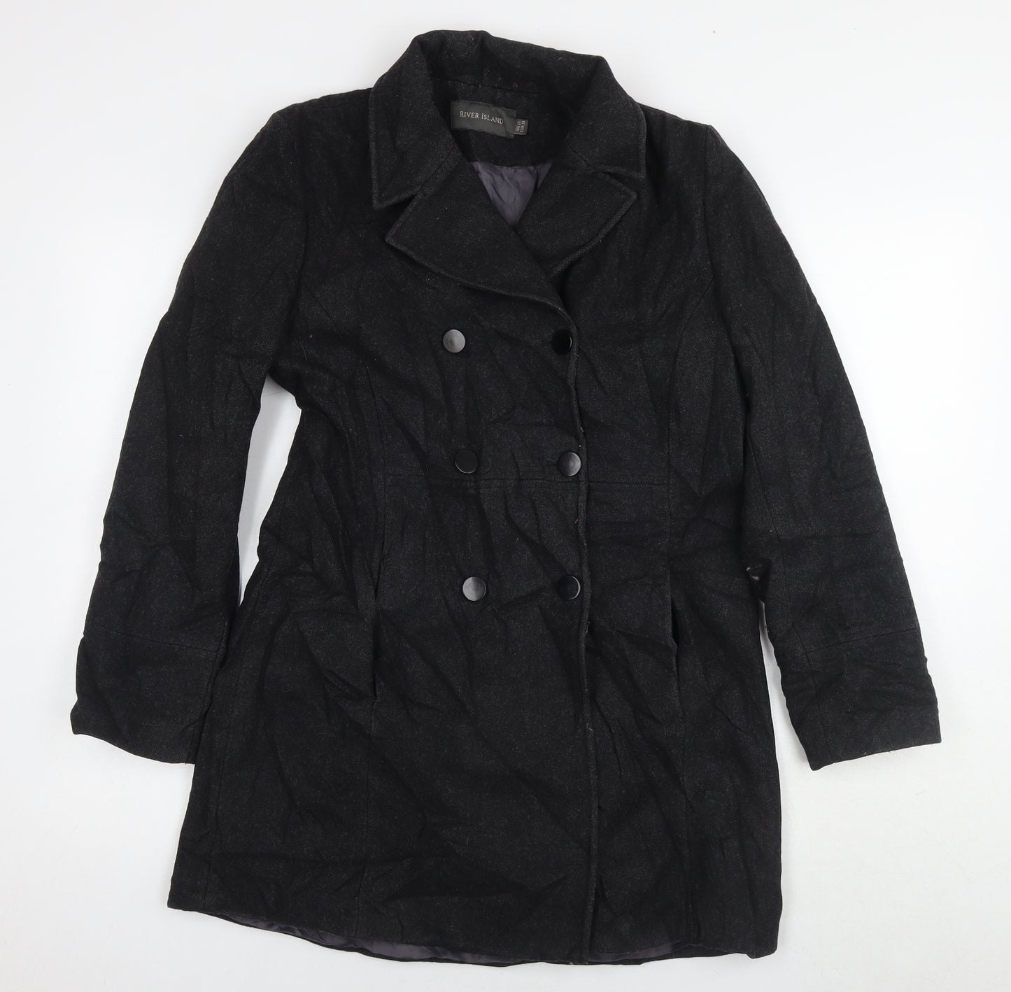 River Island Womens Black Pea Coat Coat Size 12 Button