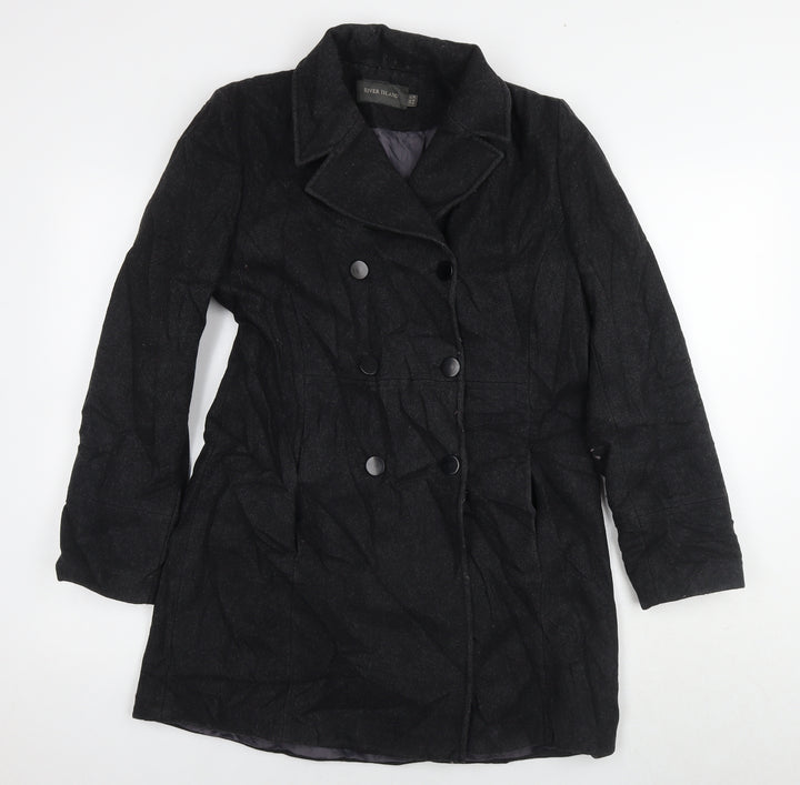 River Island Womens Black Pea Coat Coat Size 12 Button
