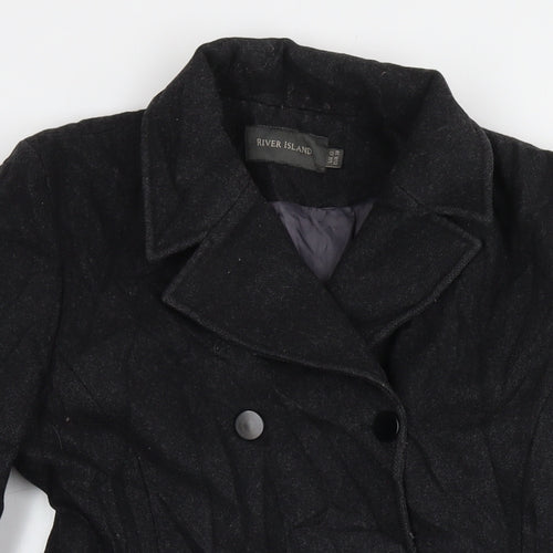 River Island Womens Black Pea Coat Coat Size 12 Button