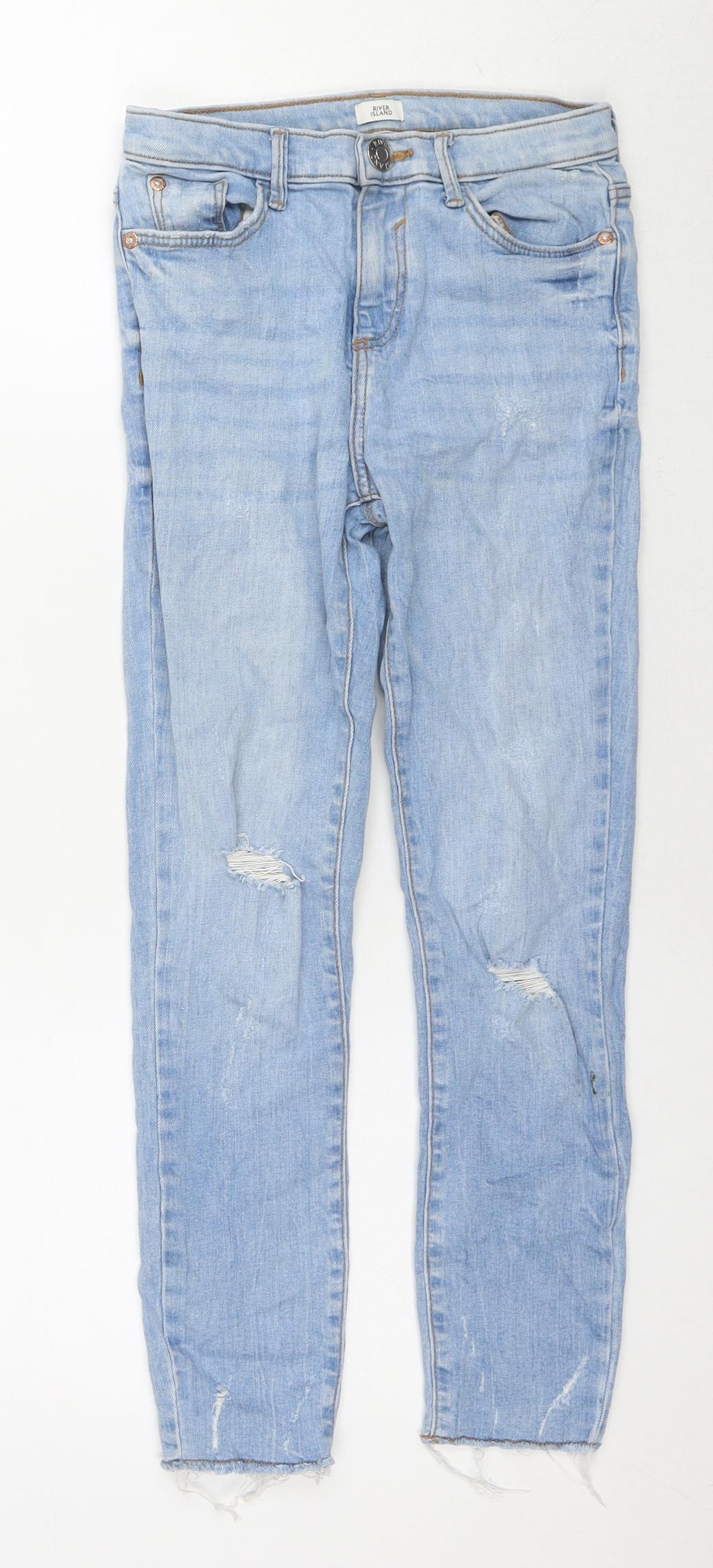 River Island Girls Blue Cotton Skinny Jeans Size 10 Years L23 in Regular Zip - Adjustable Waist