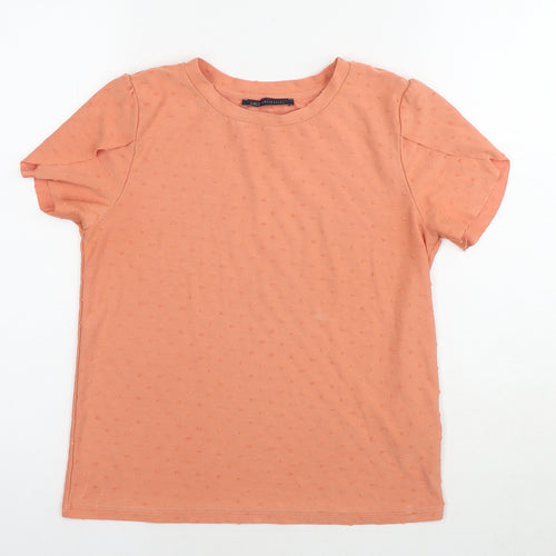 Marks and Spencer Womens Orange Polka Dot Viscose Basic T-Shirt Size 10 Round Neck