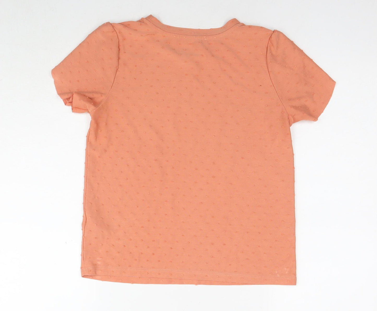 Marks and Spencer Womens Orange Polka Dot Viscose Basic T-Shirt Size 10 Round Neck