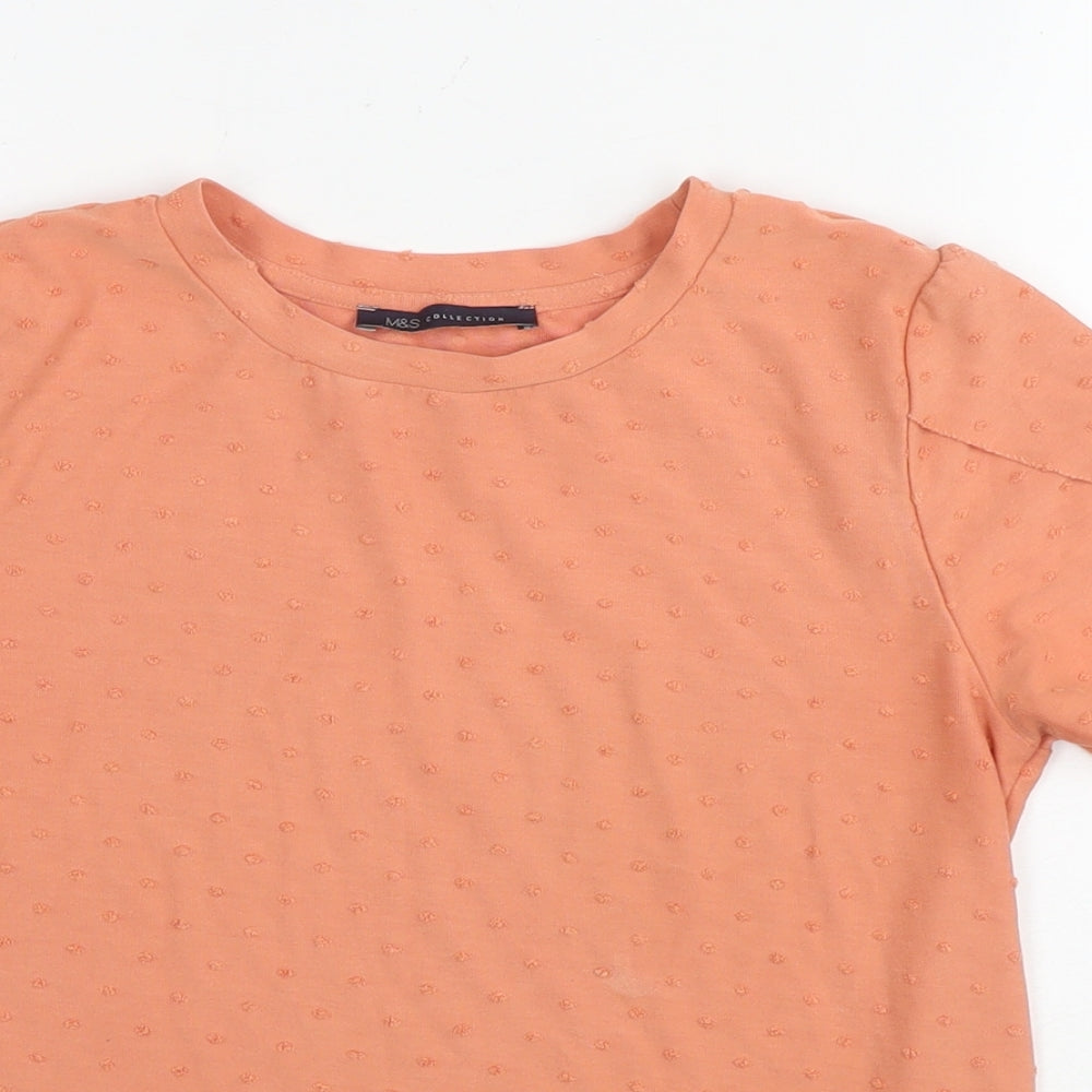 Marks and Spencer Womens Orange Polka Dot Viscose Basic T-Shirt Size 10 Round Neck