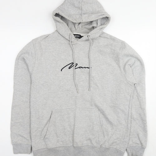 MAN Mens Grey Cotton Pullover Hoodie Size M - Logo