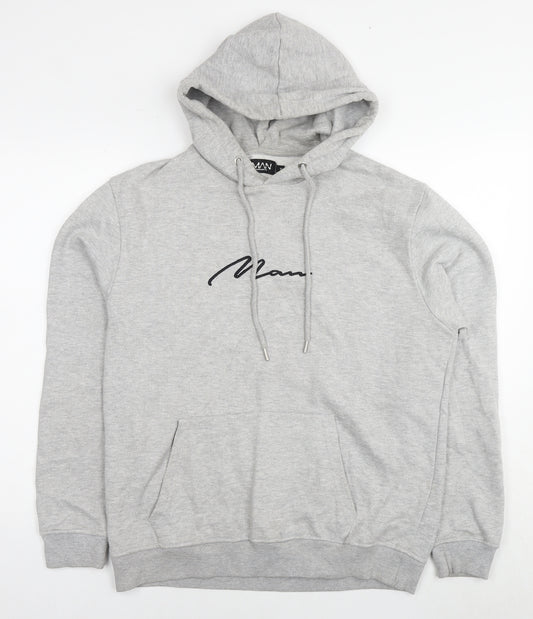 MAN Mens Grey Cotton Pullover Hoodie Size M - Logo