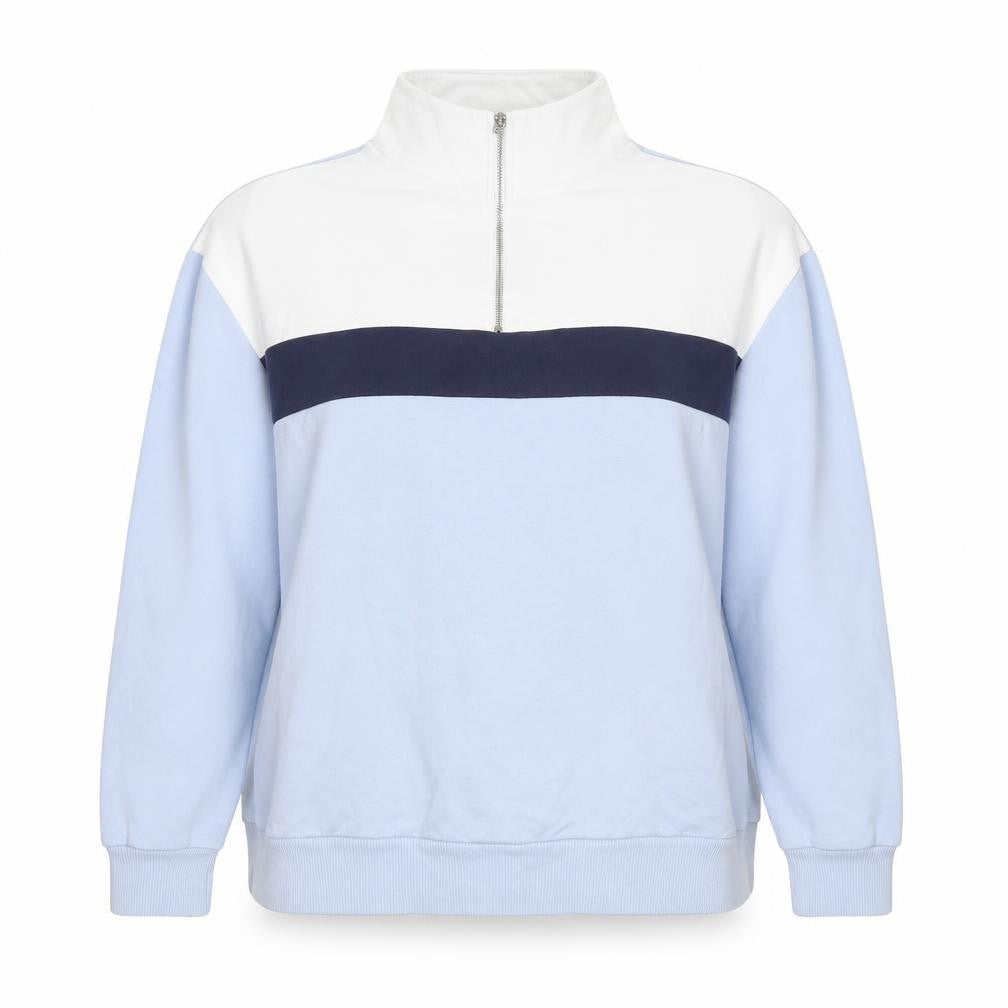 Front view of New Look women’s blue cotton pullover sweatshirt, size UK 12, pullover