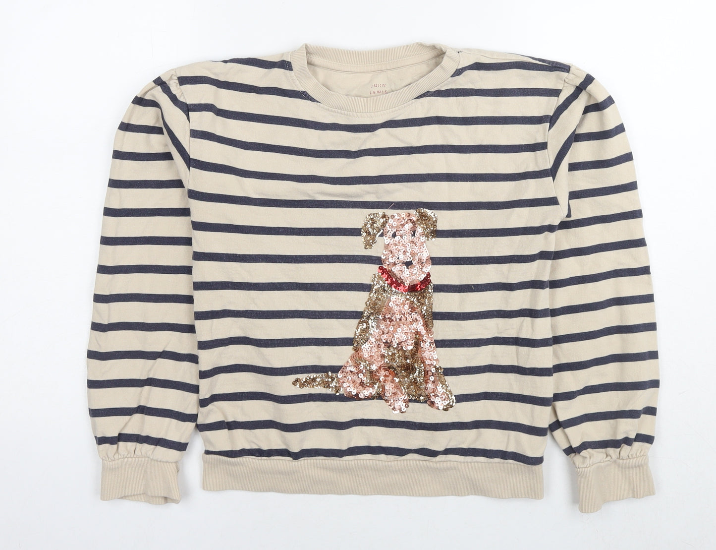 John Lewis Girls Beige Striped Cotton Pullover Sweatshirt Size 11 Years Pullover - Sequin Detail Dog
