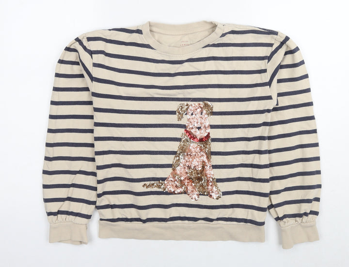 John Lewis Girls Beige Striped Cotton Pullover Sweatshirt Size 11 Years Pullover - Sequin Detail Dog