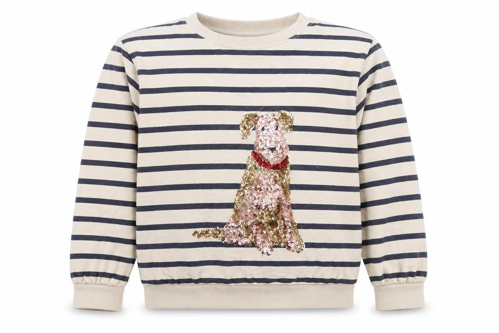 John Lewis Girls Beige Striped Cotton Pullover Sweatshirt Size 11 Years Pullover - Sequin Detail Dog