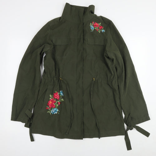 Avon Womens Green Parka Coat Size 10 Zip - Flowers