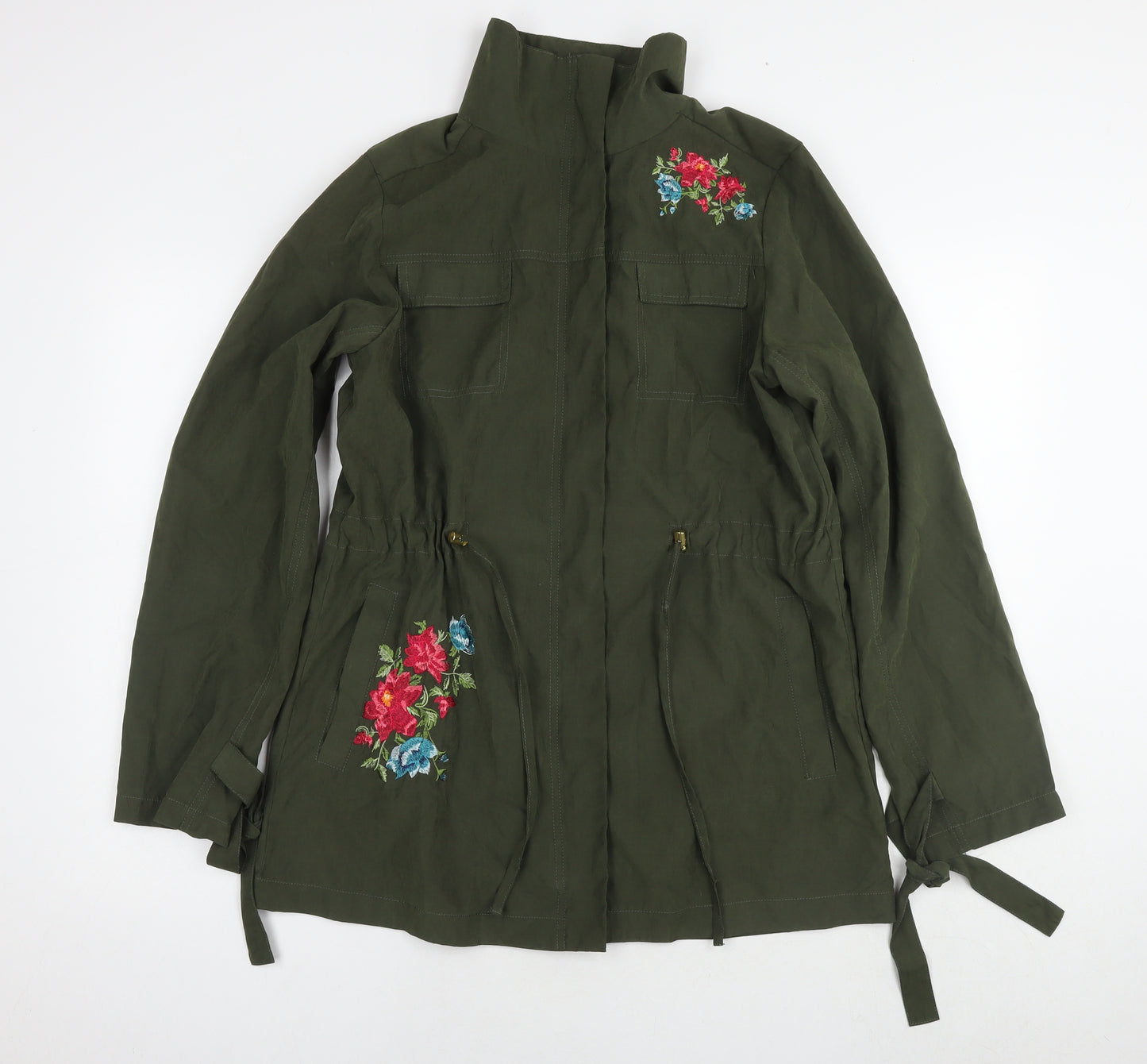Avon Womens Green Parka Coat Size 10 Zip - Flowers