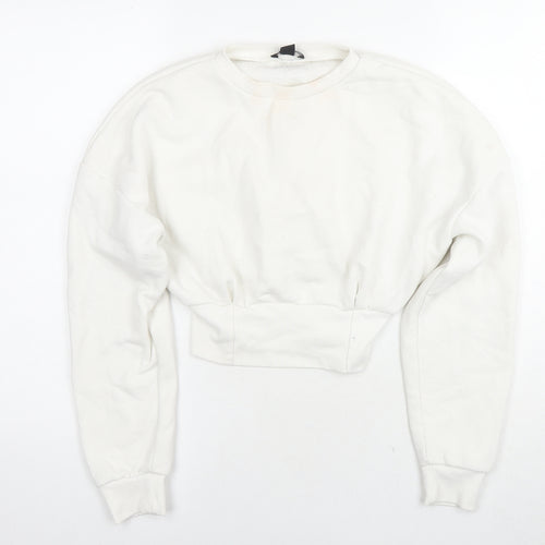 Boohoo Womens White Cotton Pullover Hoodie Size 10 Pullover