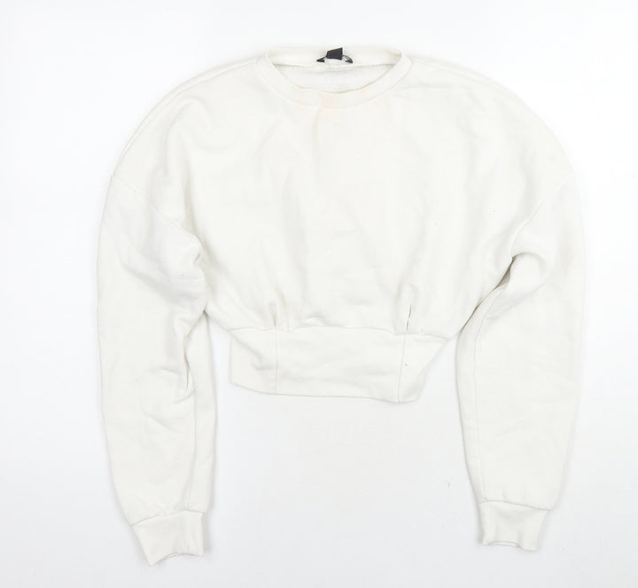 Boohoo Womens White Cotton Pullover Hoodie Size 10 Pullover