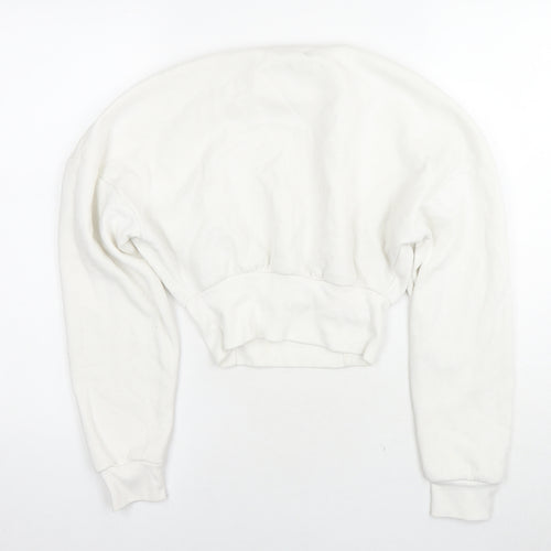Boohoo Womens White Cotton Pullover Hoodie Size 10 Pullover