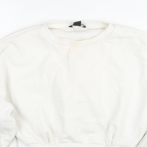 Boohoo Womens White Cotton Pullover Hoodie Size 10 Pullover