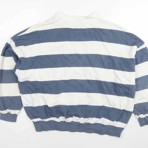 Pull&Bear Womens Blue Striped Cotton Pullover Sweatshirt Size M Pullover