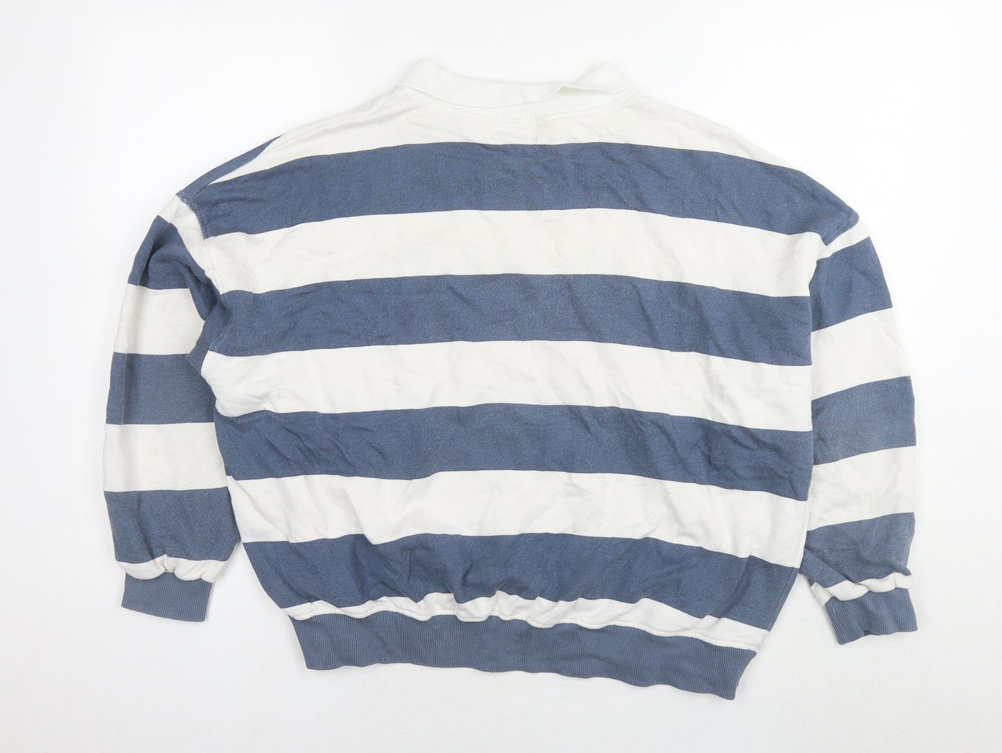 Pull&Bear Womens Blue Striped Cotton Pullover Sweatshirt Size M Pullover