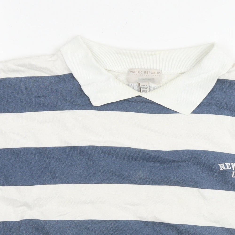 Pull&Bear Womens Blue Striped Cotton Pullover Sweatshirt Size M Pullover