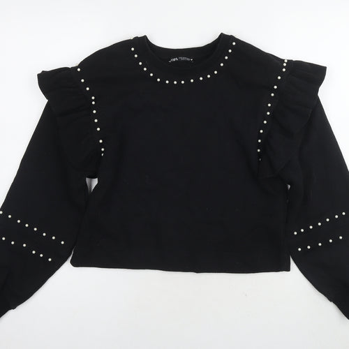 Zara Womens Black Cotton Pullover Sweatshirt Size M Pullover - Pearl Detail