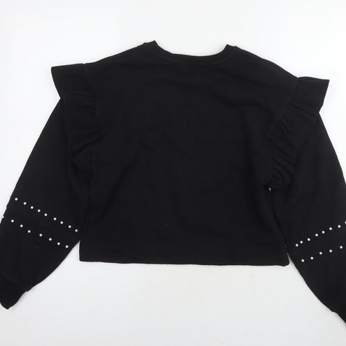 Zara Womens Black Cotton Pullover Sweatshirt Size M Pullover - Pearl Detail