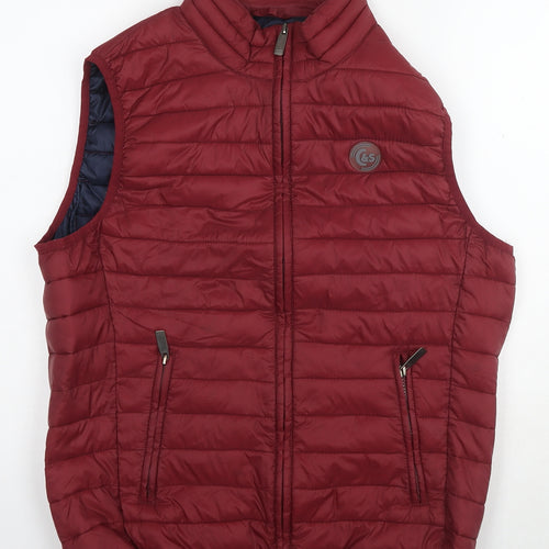 Cotton & SIlk Mens Red Gilet Waistcoat Size L Zip