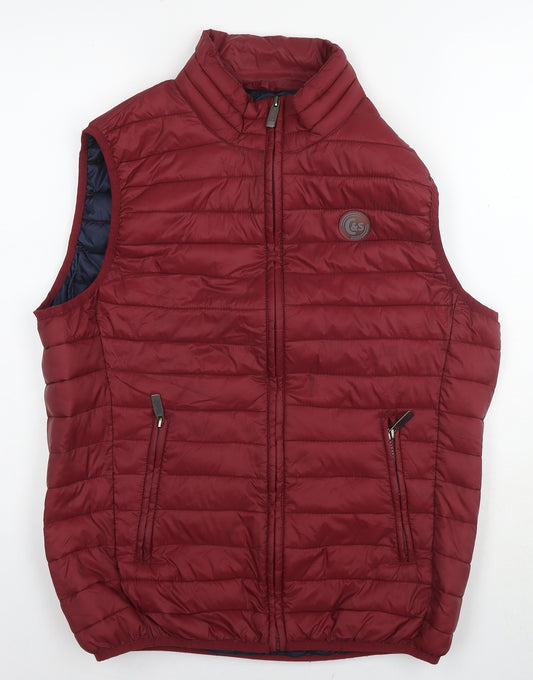 Cotton & SIlk Mens Red Gilet Waistcoat Size L Zip